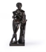 A large French patinated bronze model of a Faun playing the Flute, later 19th century