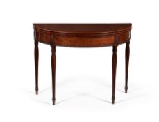 Y A George III mahogany and tulipwood crossbanded demi-lune card table