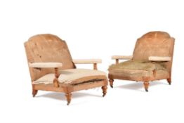 A pair of Victorian satinwood and parcel gilt armchairs