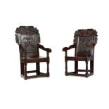 A William and Mary carved oak wainscot armchair