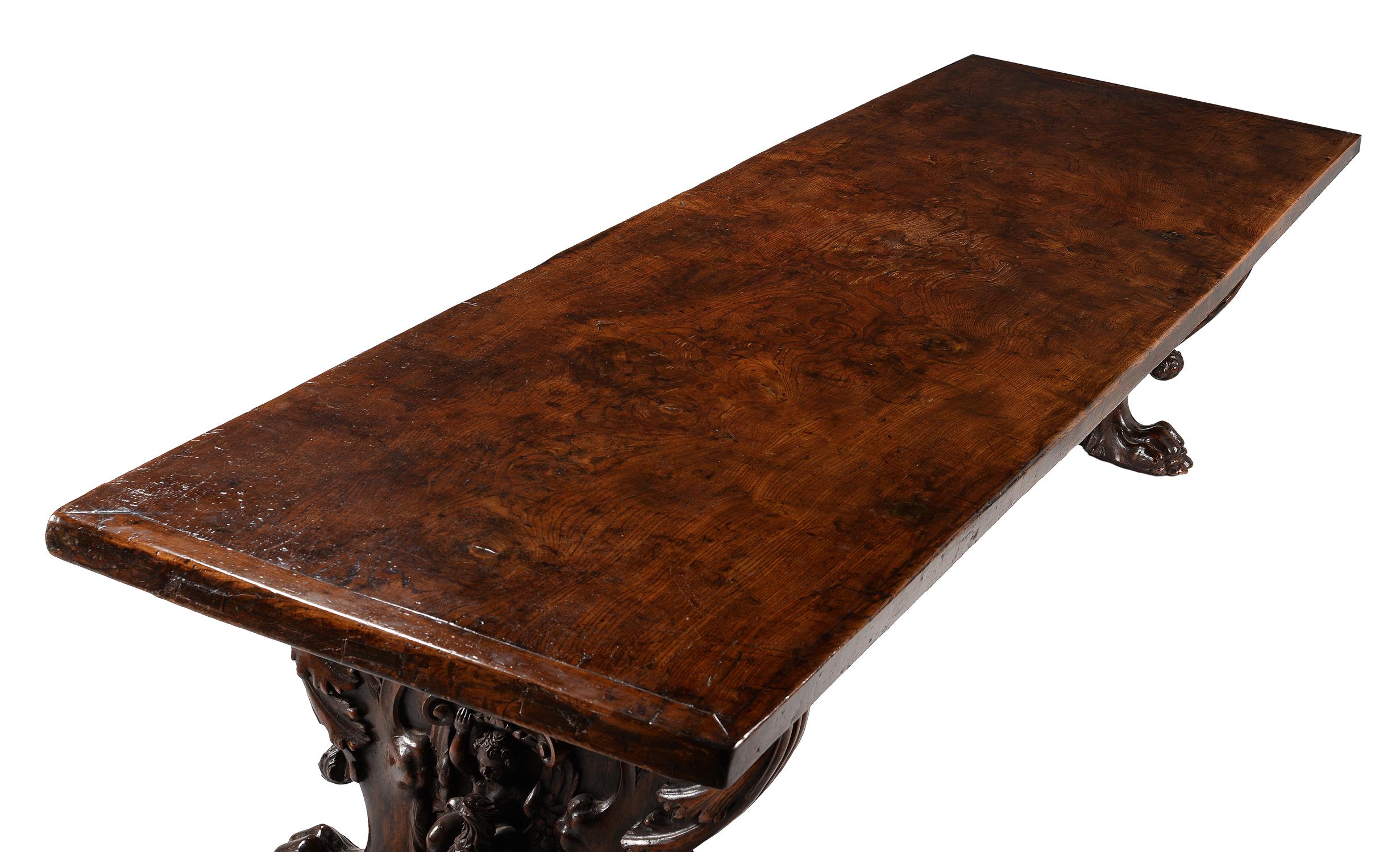 An elm and walnut dining table, of refectory type, in 17th century Italian style - Image 6 of 6