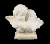 Henri Weigele (Franco-German, 1858-1927), a white marble group of two cherubs