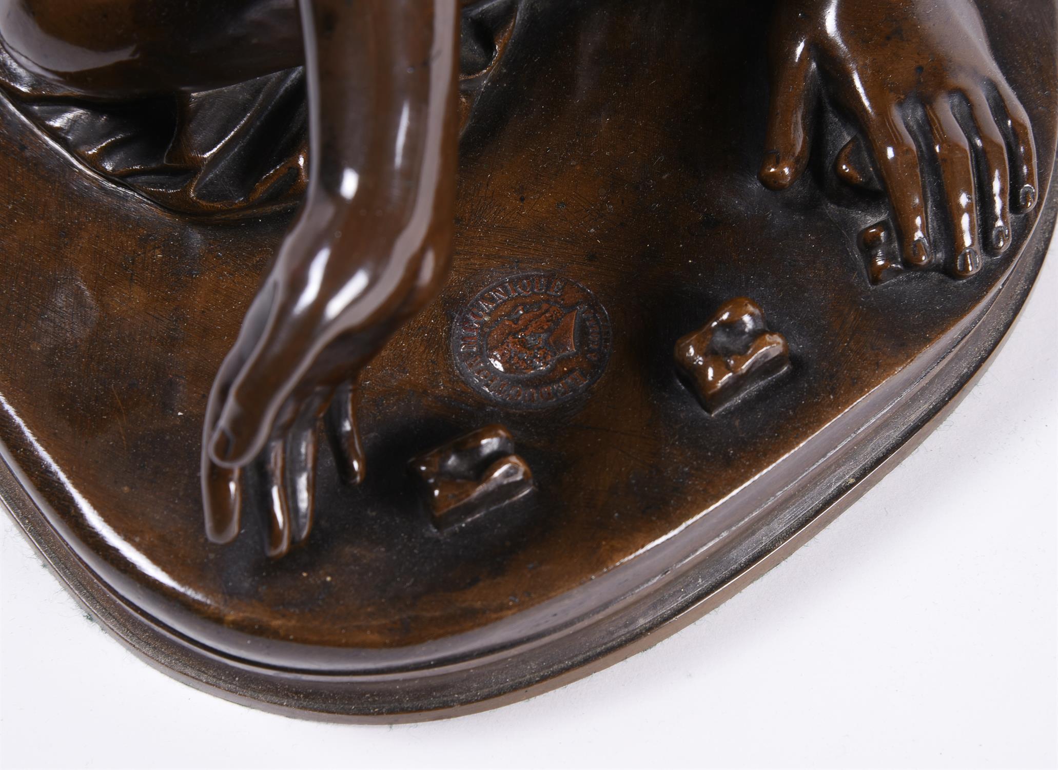 A French patinated bronze model of a young girl playing with marbles, Ferdinand Barbedienne - Image 3 of 9