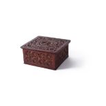 A Continental carved and polychrome painted table top casket, 17th/early 18th century