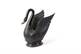 A large and unusual carved and ebonised wood model of a swan, 20th century