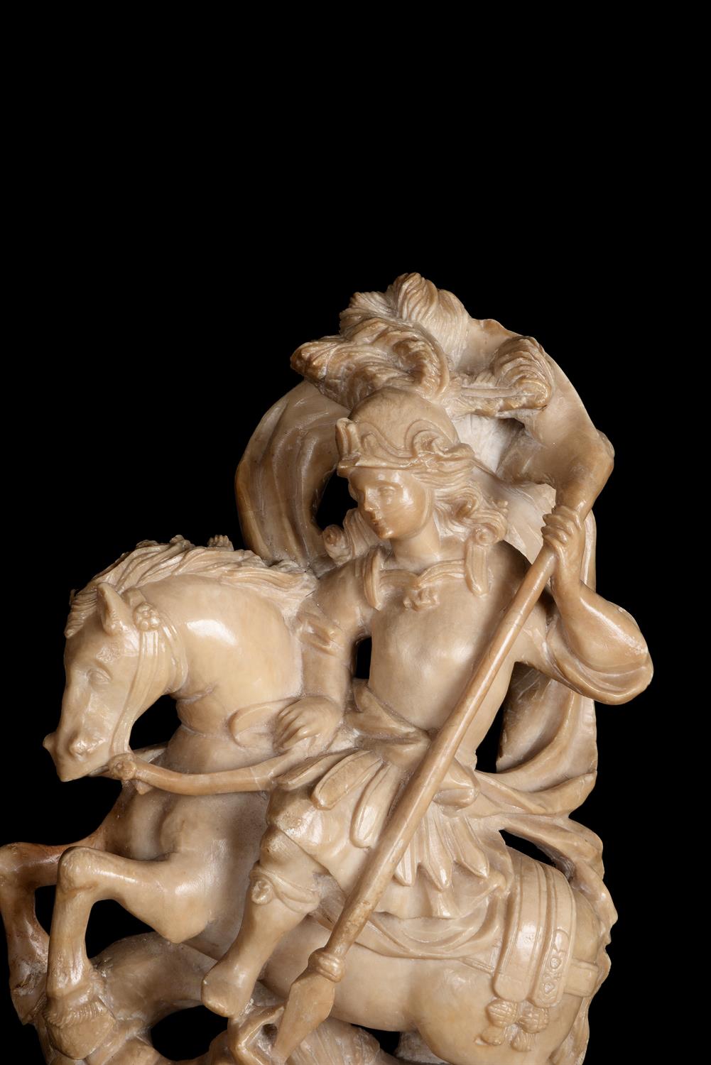 A Spanish or possibly Spanish Colonial alabaster model of St George slaying the dragon - Image 2 of 4