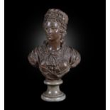 A fine French stained terracotta portrait bust of a young woman, dated 1789