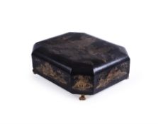 Y A Chinese Export black lacquer and gilt decorated games box