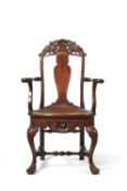 A Dutch Colonial exotic hardwood open armchair, second half 18th century