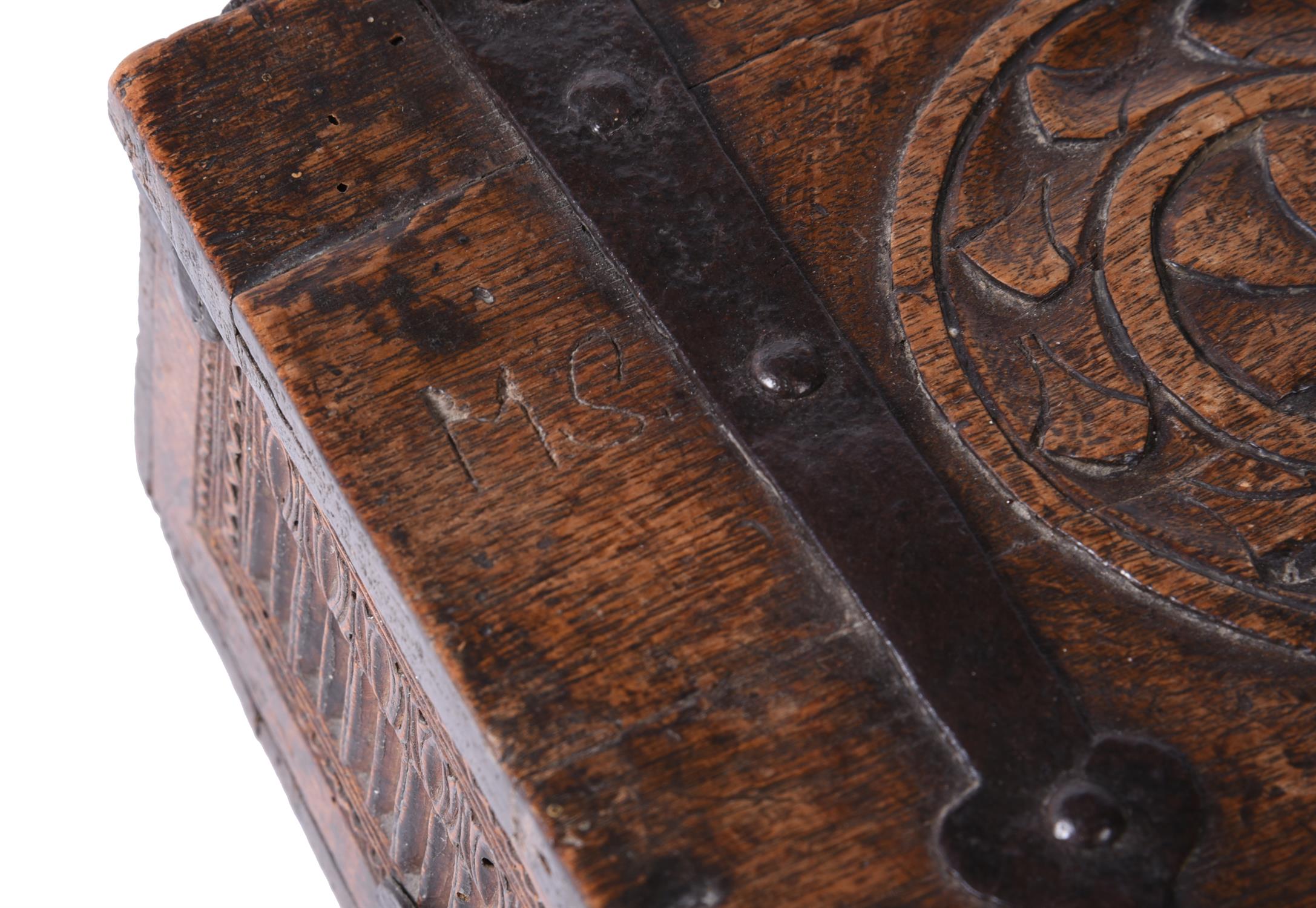 A North European carved oak and wrought iron bound offertory or alms box, 17th century - Image 10 of 10