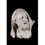 A North Italian sculpted white marble bust of the philosopher Heraclitus, early 18th century