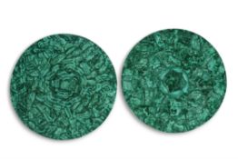 A companion pair of malachite veneered table tops, 20th century