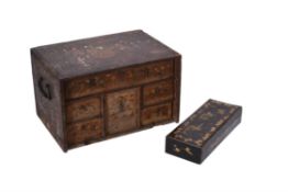 An Indo-Portuguese painted hardwood and metal mounted table top casket