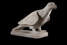 A monumental sculpted white marble model of a perched parrot or eagle