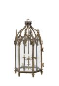 A fine Regency or George IV gilt bronze and glazed 'Gothic' hexagonal hall lantern, circa 1820