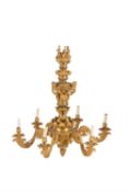 A large and fine gilt bronze six light chandelier in Regence style, 19th century