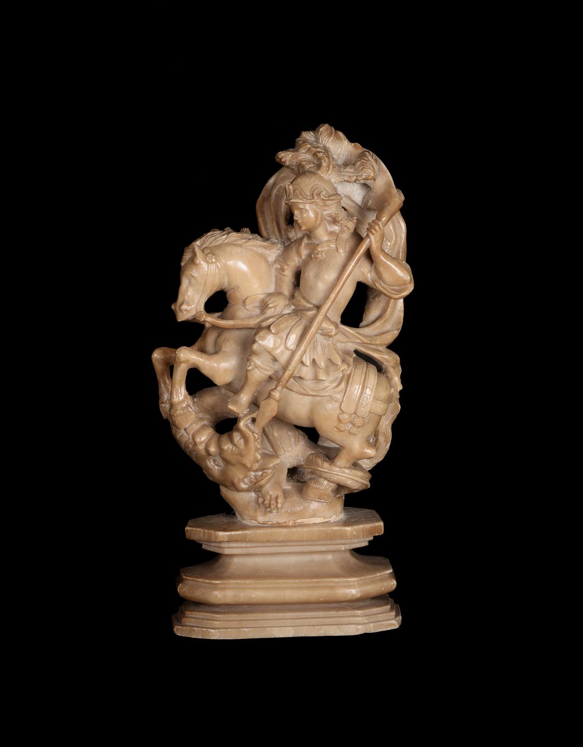 A Spanish or possibly Spanish Colonial alabaster model of St George slaying...