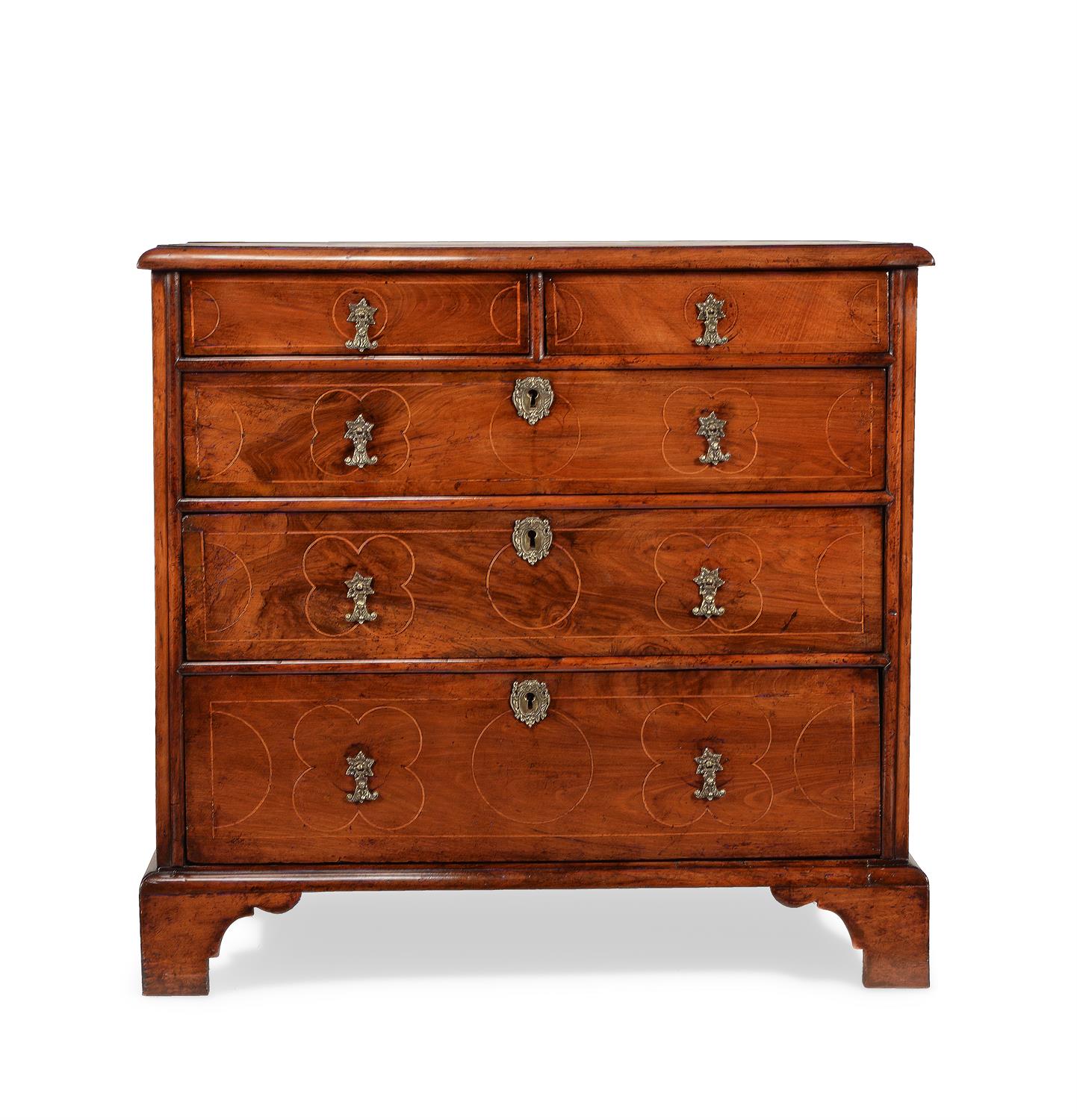 A walnut and fruitwood inlaid chest of drawers, circa 1700 and later - Image 3 of 4