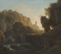 Claude-Joseph Vernet (French 1714-1789), A gorge with fishermen resting by a cascade