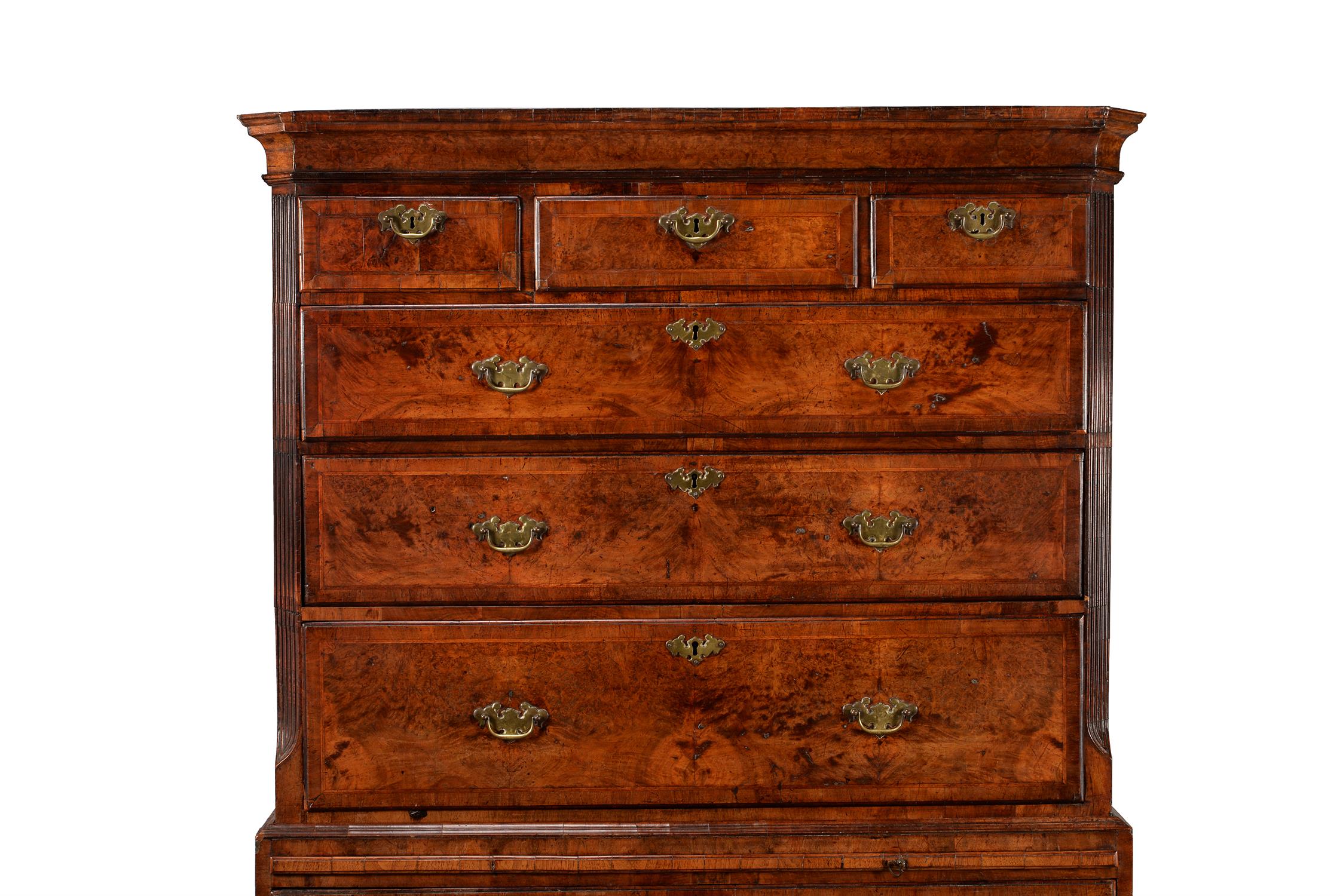 A George II burr walnut and feather banded chest on chest - Image 2 of 4