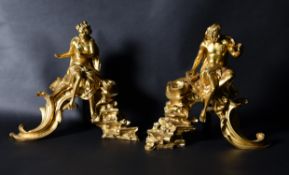 A pair of French gilt bronze figural chenets, late 19th century