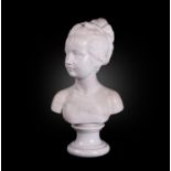 After Jean-Antoine Houdon (French, 1741-1828), a sculpted white marble bust of Louise Brongniart