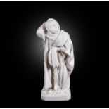 A French sculpted white marble statue of a Pleurant or Mourner