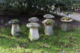 A group of six limestone, possibly Cotswold stone, staddle stones