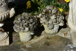 Two English or French weathered limestone models of fruit baskets