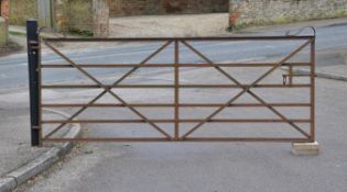 A wrought iron estate gate