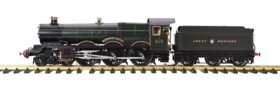 A gauge 1 model of a live steam Great Western Railway Castle Class 4-6-0 tender locomotive
