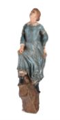 A large ships composition figure head of lady in sky blue Victorian-style dress