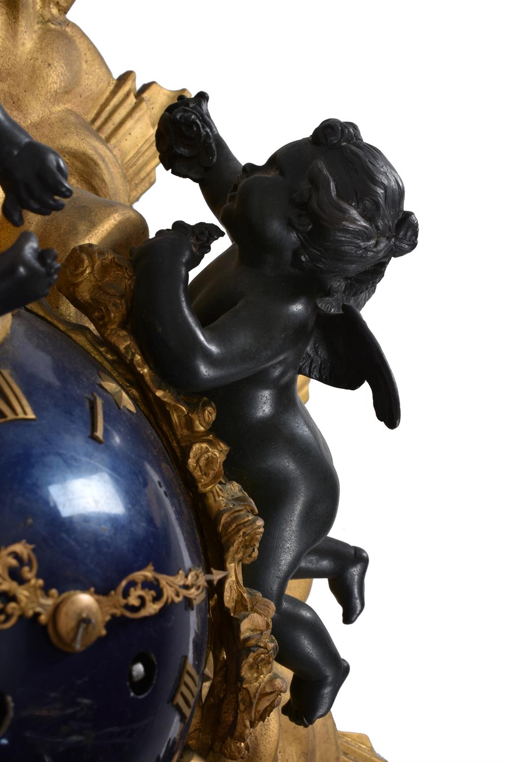 An unusual Empire style gilt and patinated bronze cartel clock - Image 3 of 4
