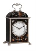 Y An George V silver mounted and inlaid tortoiseshell carriage clock