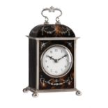 Y An George V silver mounted and inlaid tortoiseshell carriage clock