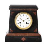 A French Rojo inset Belge noir marble mantel clock in the Egyptian taste