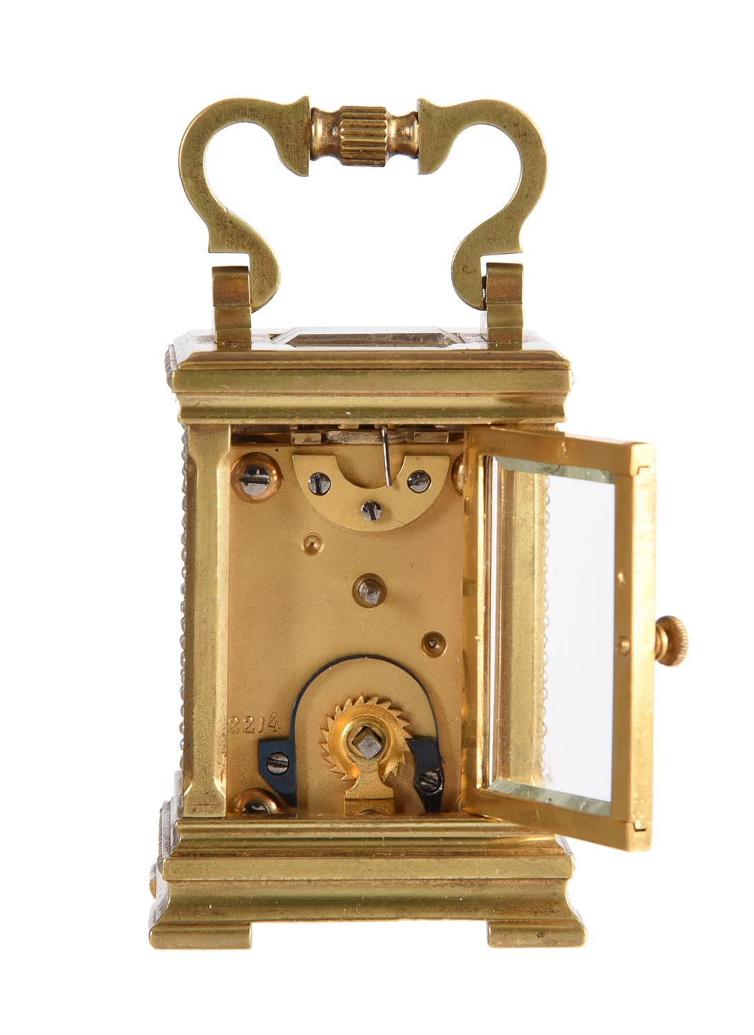 An unusual French split-pearl decorated gilt brass decorated miniature carriage timepiece - Image 2 of 3