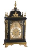 A fine George III ormolu mounted ebonised quarter-chiming table clock with pull-trip repeat