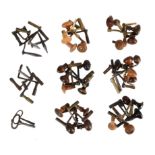 A collection of forty-three longcase clock crank keys