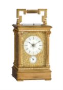 A fine French gilt fretwork panel inset grande-sonnerie striking and repeating alarm carriage clock