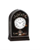 Y A Edwardian silver mounted gold and abalone shell inlaid lancet-shaped mantel clock