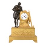 A French Empire Ormolu and patinated bronze figural mantel clock