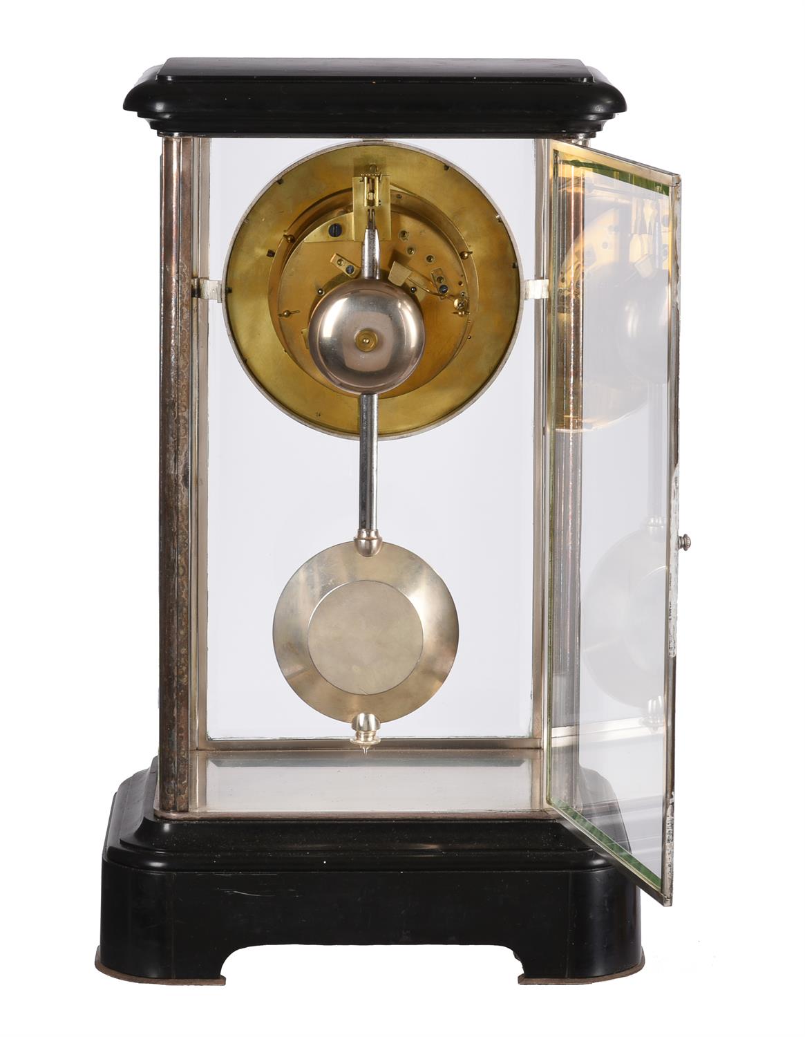 A French giant black marble and silvered four glass long duration mantel clock with centre seconds - Image 2 of 2