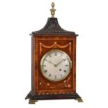 Y A English carved and inlaid mahogany mantel timepiece