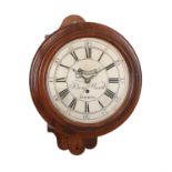 A mahogany fusee dial wall timepiece with 9 inch dial