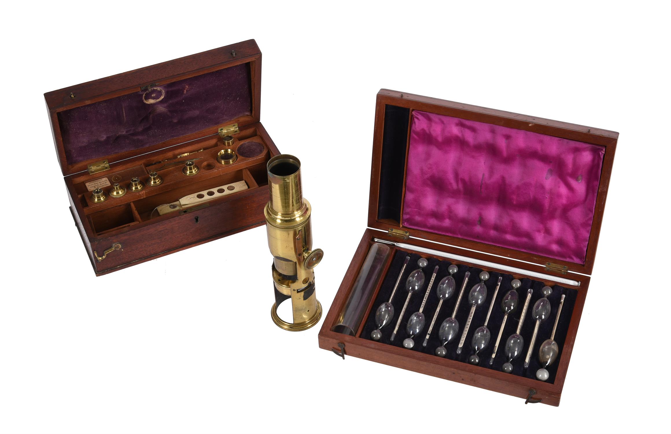 A Victorian lacquered brass compound monocular field microscope