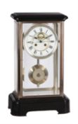 A French giant black marble and silvered four glass long duration mantel clock with centre seconds