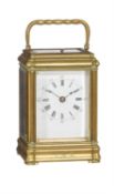 A French brass mid-sized gorge carriage clock with push-button repeat