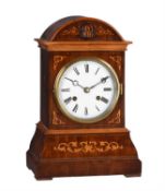 A rare German Black Forest inlaid mahogany spring-driven musical cuckoo mantel clock