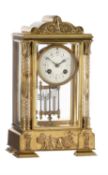 A French gilt brass and cut crystal mounted four-glass mantel clock